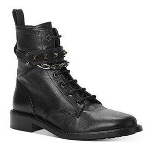 Valentino Rockstud Studded Chain Strap Leather Combat Ankle Bootie Boots